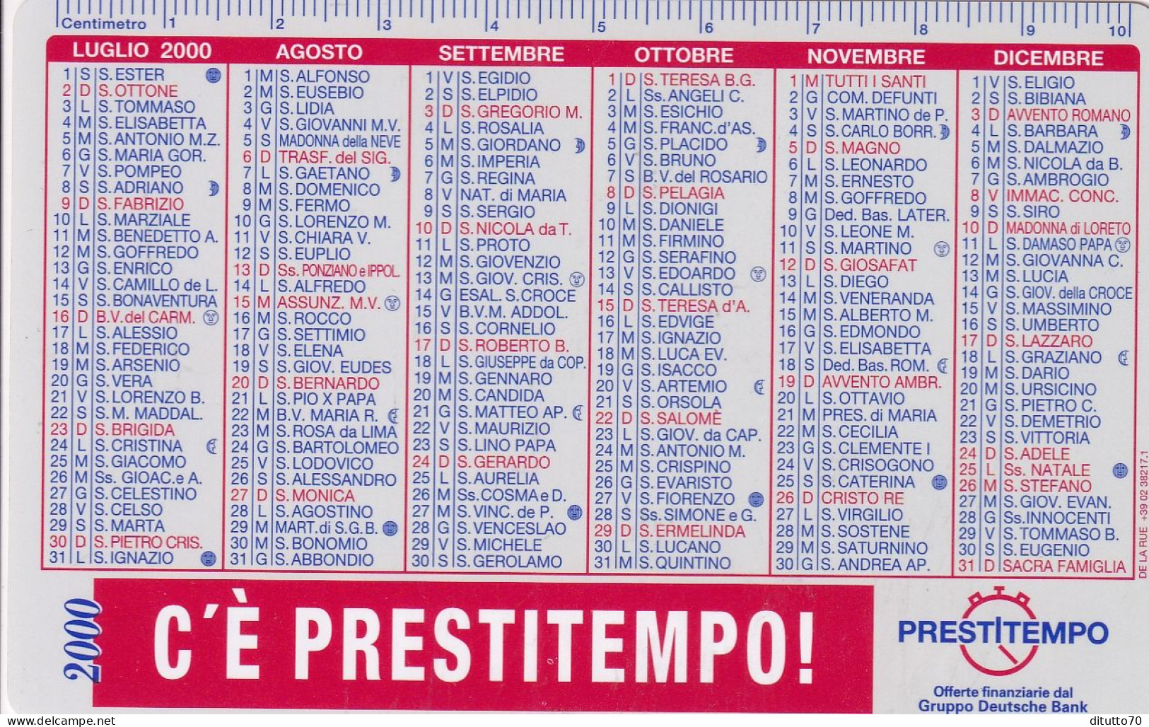 Calendarietto - Prestitempo - Gruppo Deutsche Bank - Anno 2000 - Kleinformat : 1991-00