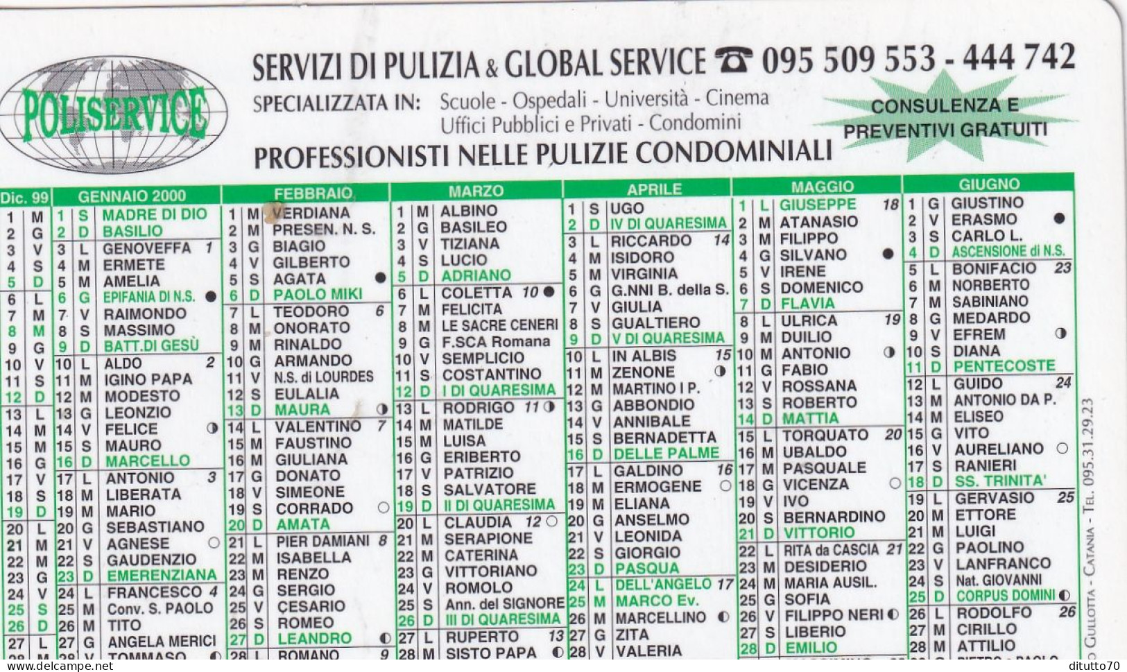 Calendarietto - Puliservice - Anno 2000 - Petit Format : 1991-00