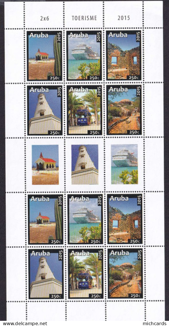 323 ARUBA 2015 - Y&T 883/88 X 2 En Feuille + Vignette - Chapelle Bateau Phare Bus - Neuf ** (MNH) Sans Charniere - Curaçao, Antilles Neérlandaises, Aruba