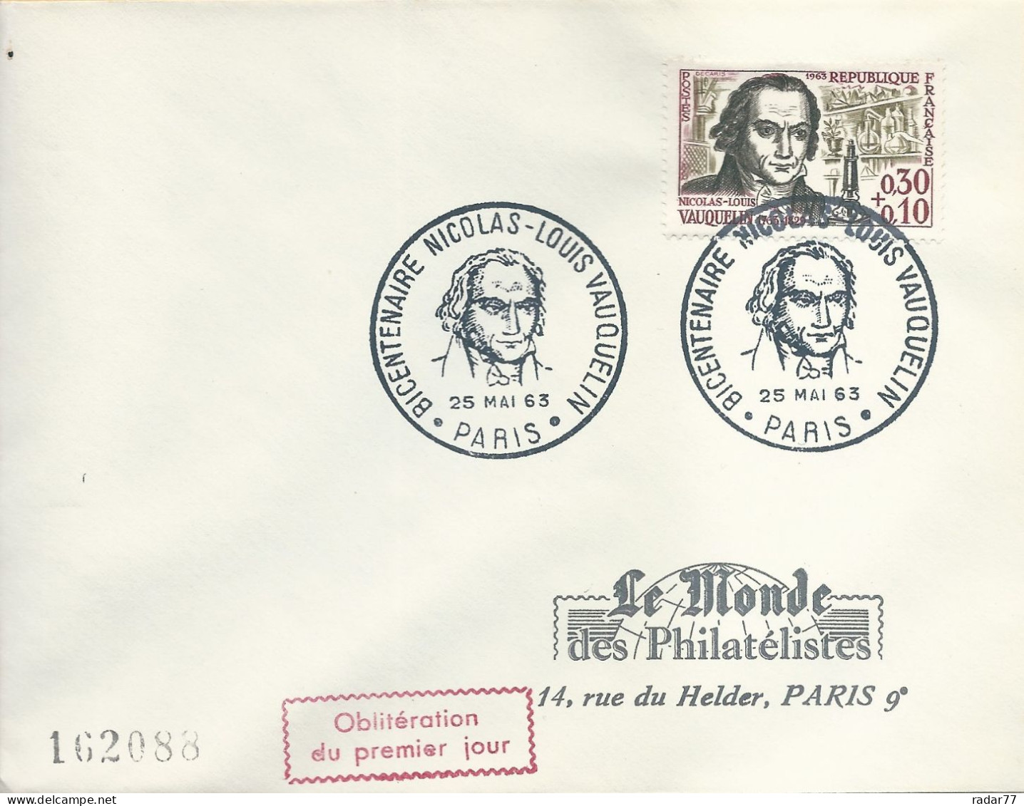 Enveloppe 1er Jour FDC N°1373 Vauquelin - Paris - 25/05/1963 - 1960-1969