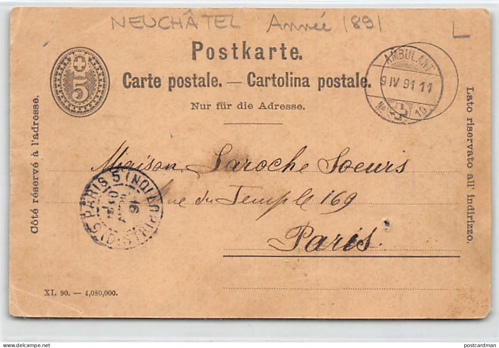 Suisse - Neuchâtel - Année 1891 - Carte Pub Chocolat PH. Suchard - Ed.  - Neuchâtel