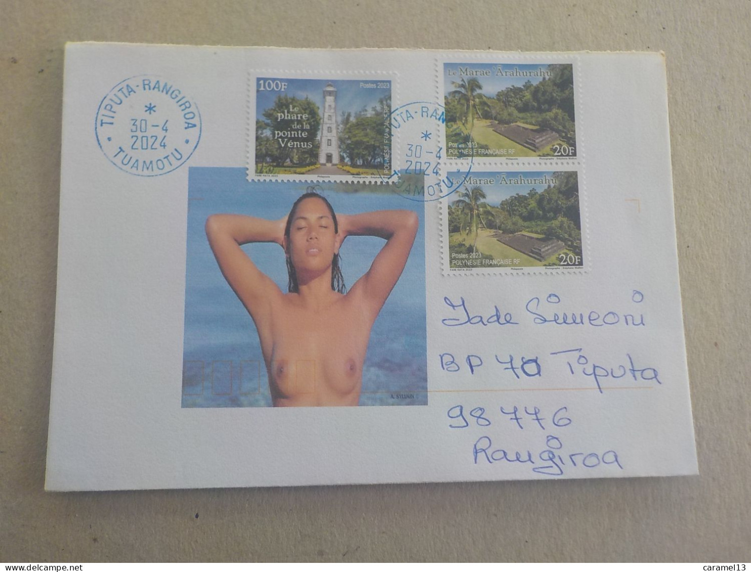 A SAISIR - POLYNESIE FSE TAHITI - VAHINE SEINS NUS - ENVELOPPE TIMBREE - MARCOPHILIE CACHET POSTAL BLEU TIPUTA TUAMOTU - Storia Postale