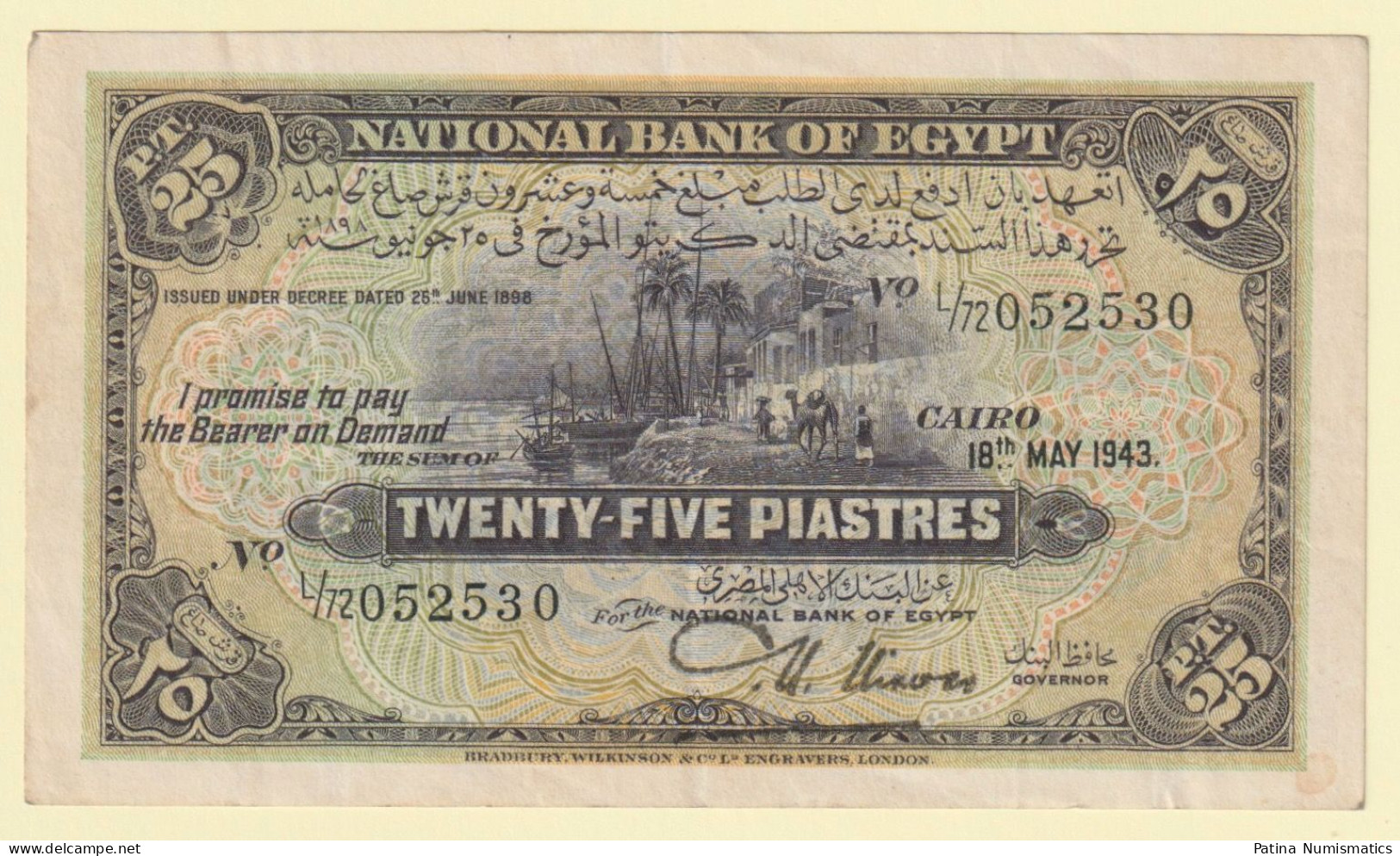 Egypt King Farouk 25 Piastres 1943 River Nile P 10c Crisp EF+ - Egipto