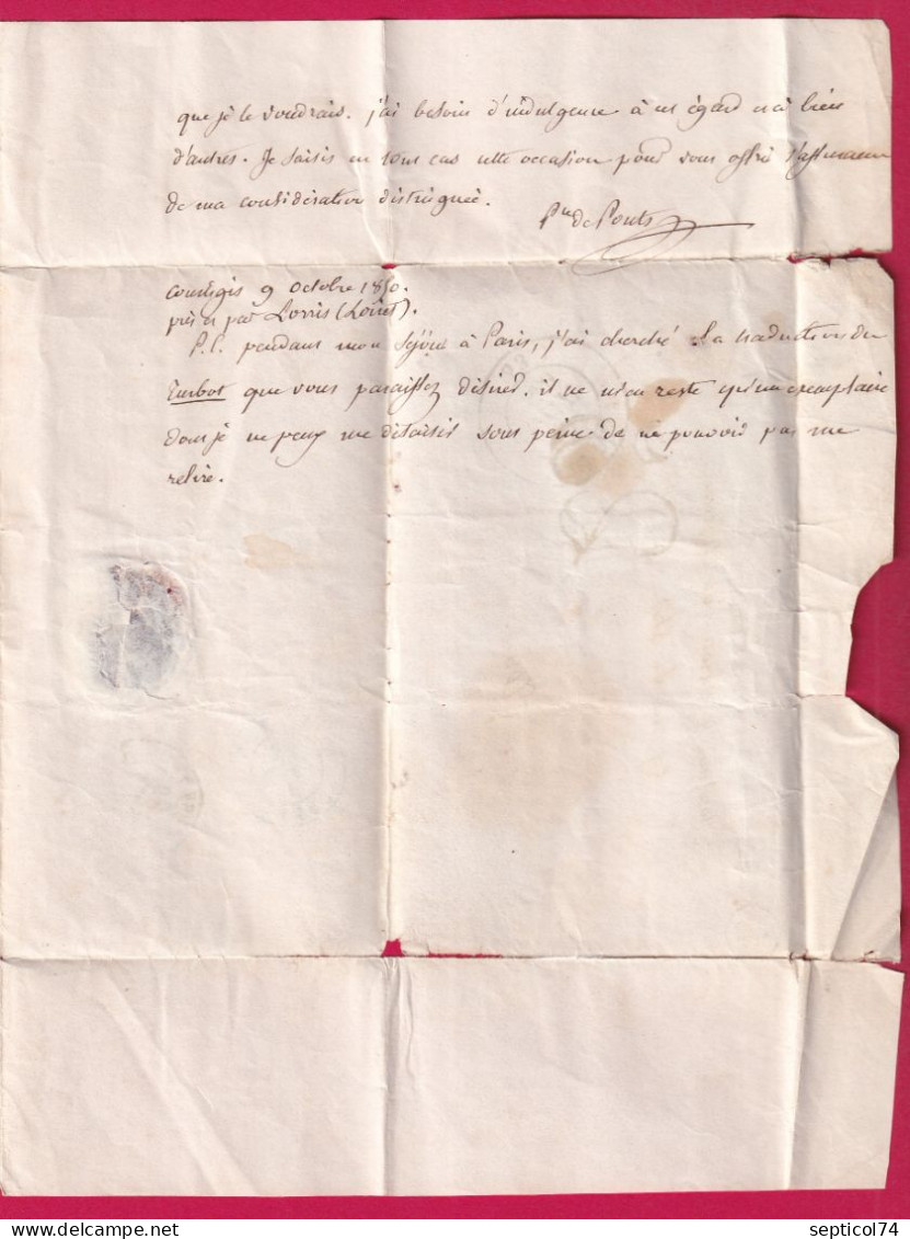 CAD TYPE 14 LORRIS LOIRET BOITE RURALE EN ROUGE B COURTIGIS LETTRE - 1801-1848: Vorläufer XIX