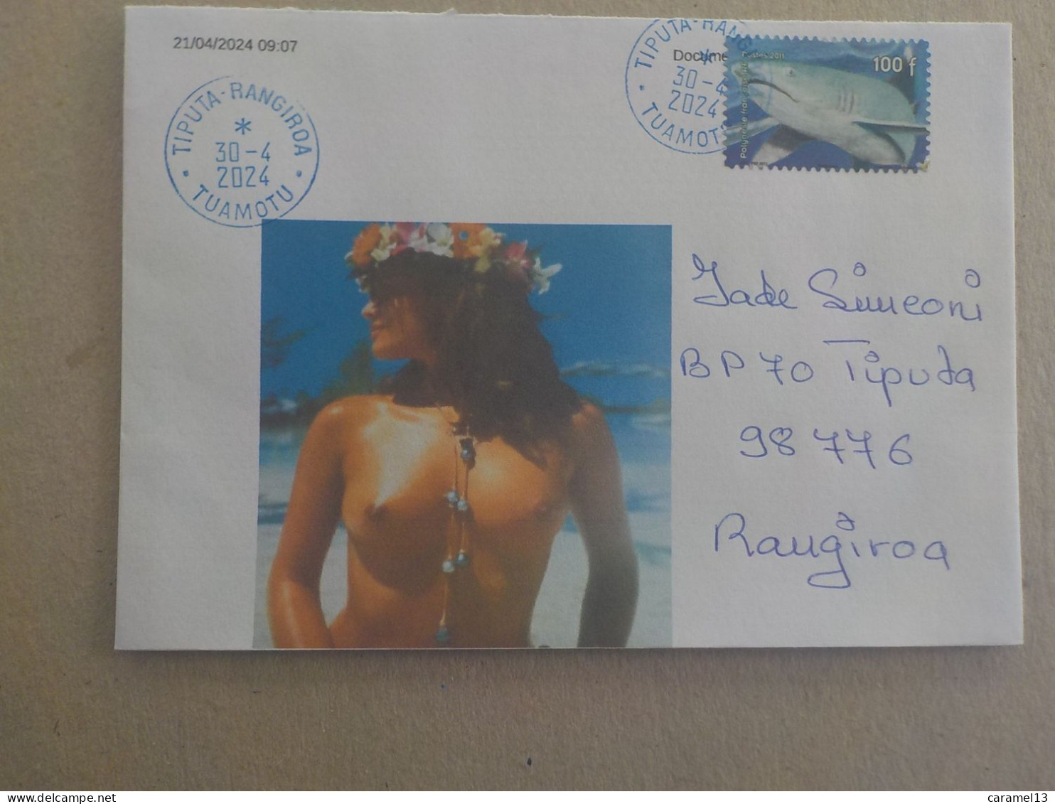 A SAISIR - POLYNESIE FSE TAHITI - VAHINE SEINS NUS - ENVELOPPE TIMBREE - MARCOPHILIE CACHET POSTAL BLEU TIPUTA TUAMOTU - Storia Postale