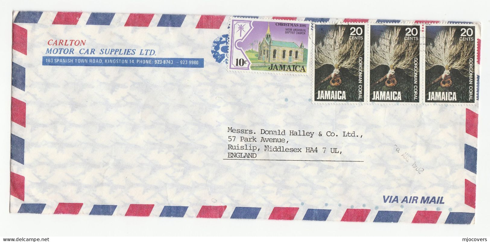 Marine CORAL Air Mail JAMAICA 1982 Cover Multi Coral Stamps To GB Sea Life - Meereswelt