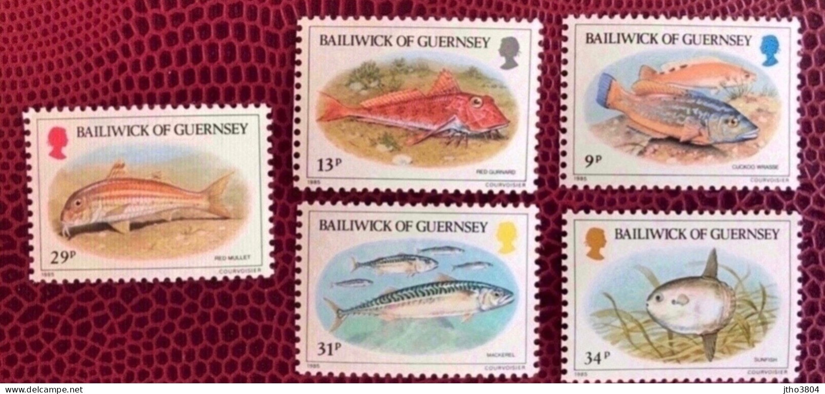 GUERNESEY 1985 5 V Neuf ** MNH YT 326 327 328 329 330 Pesce Poisson Fish Pez Fische GUERNSEY - Peces