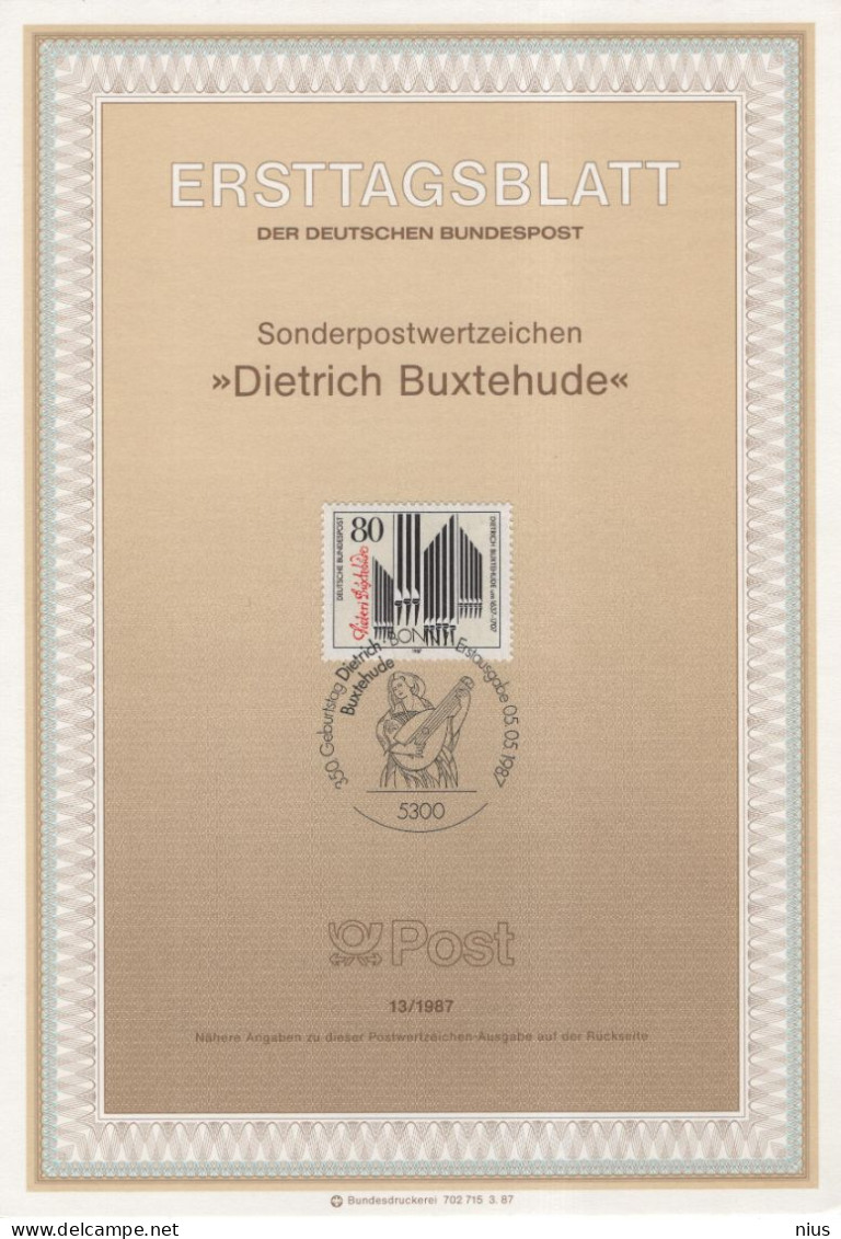 Germany Deutschland 1987-13 Dietrich Buxtehude, Composer Organist, Music Organ Orgue Orgel, Canceled In Bonn - 1981-1990