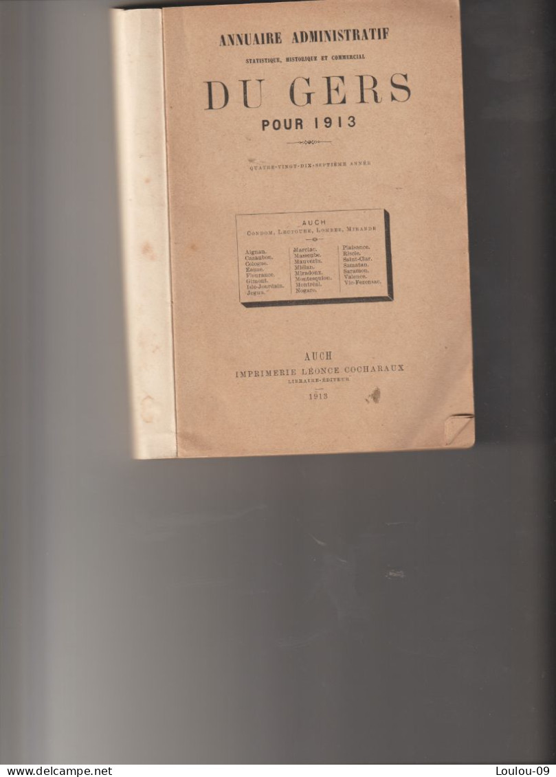 Gers (32)Annaire Administratif De 1913-(440 Pages Traitant De Toutes Les Communes - 1901-1940