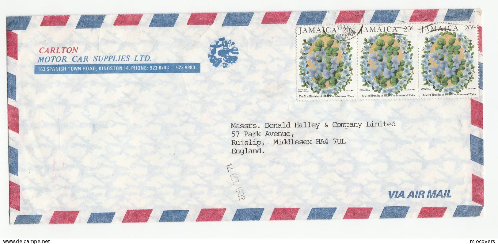ROYAL BIRTHDAY Air Mail JAMAICA 1982 Cover Multi  Princess Diana Birthday Flowers Stamps To GB Royalty - Jamaica (1962-...)