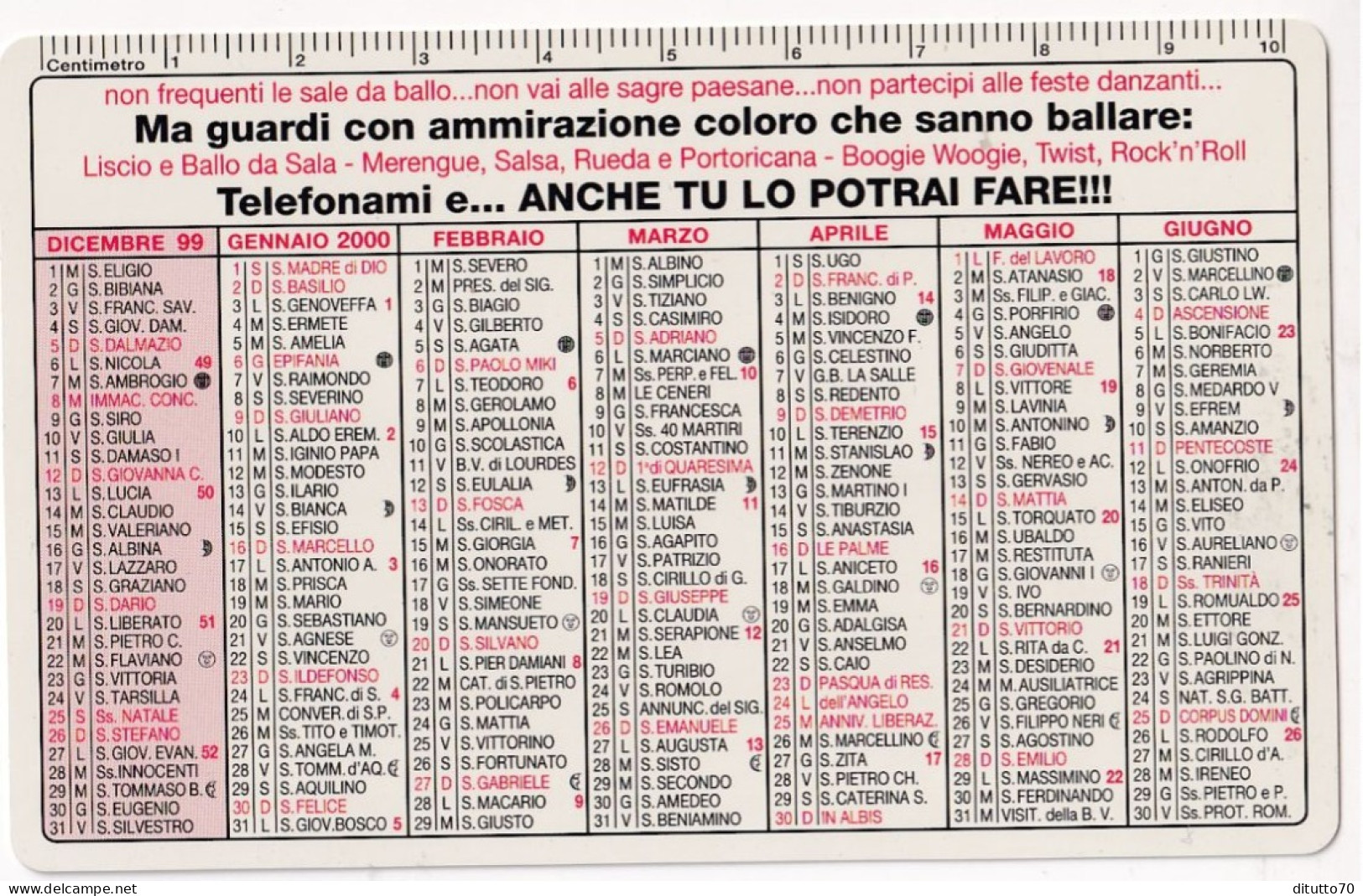 Calendarietto - Scuola Di Ballo - Ability - Anno 2000 - Formato Piccolo : 1991-00