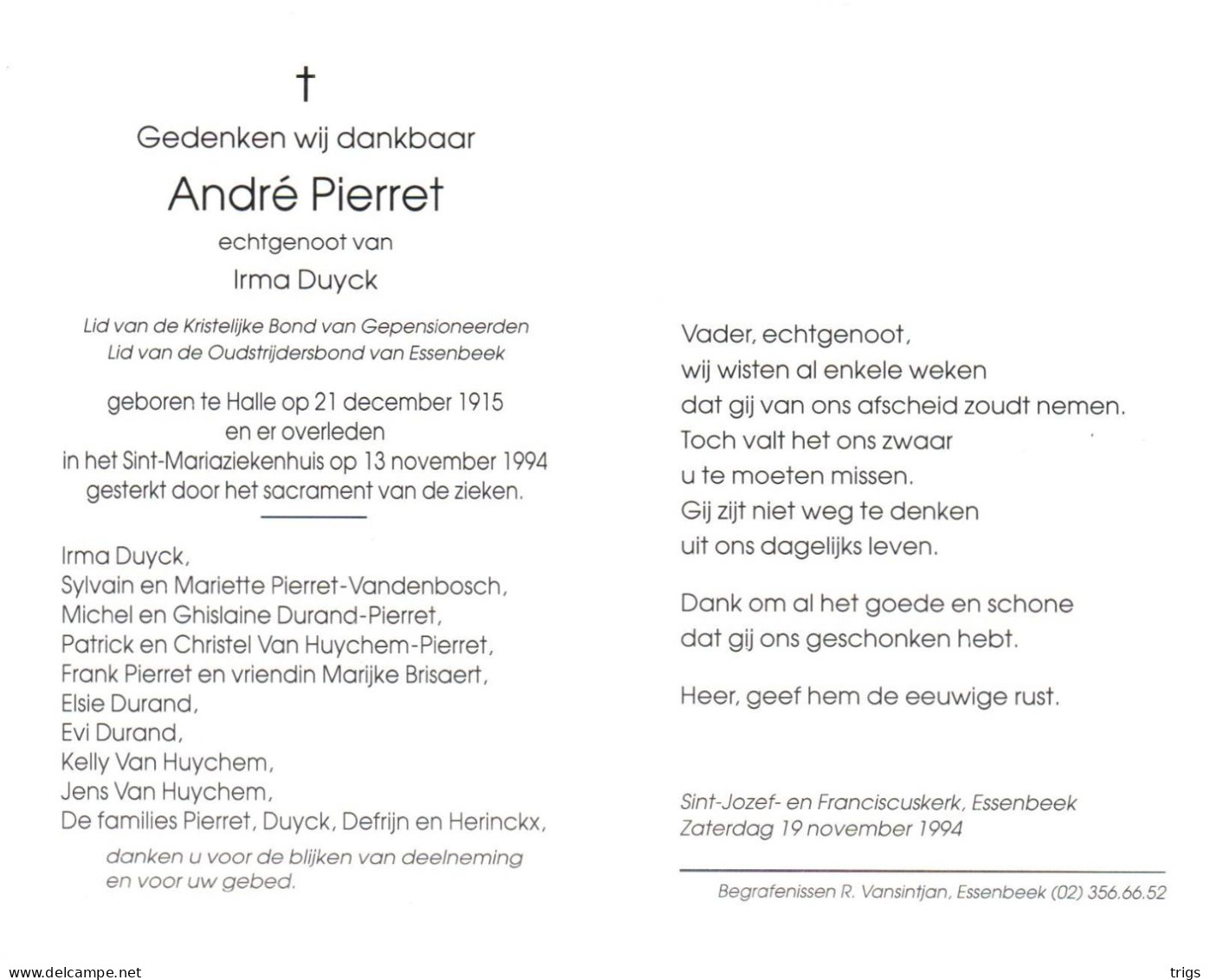 André Pierret (1915-1994) ~ Oudstrijder (1940-1945)? - Devotion Images