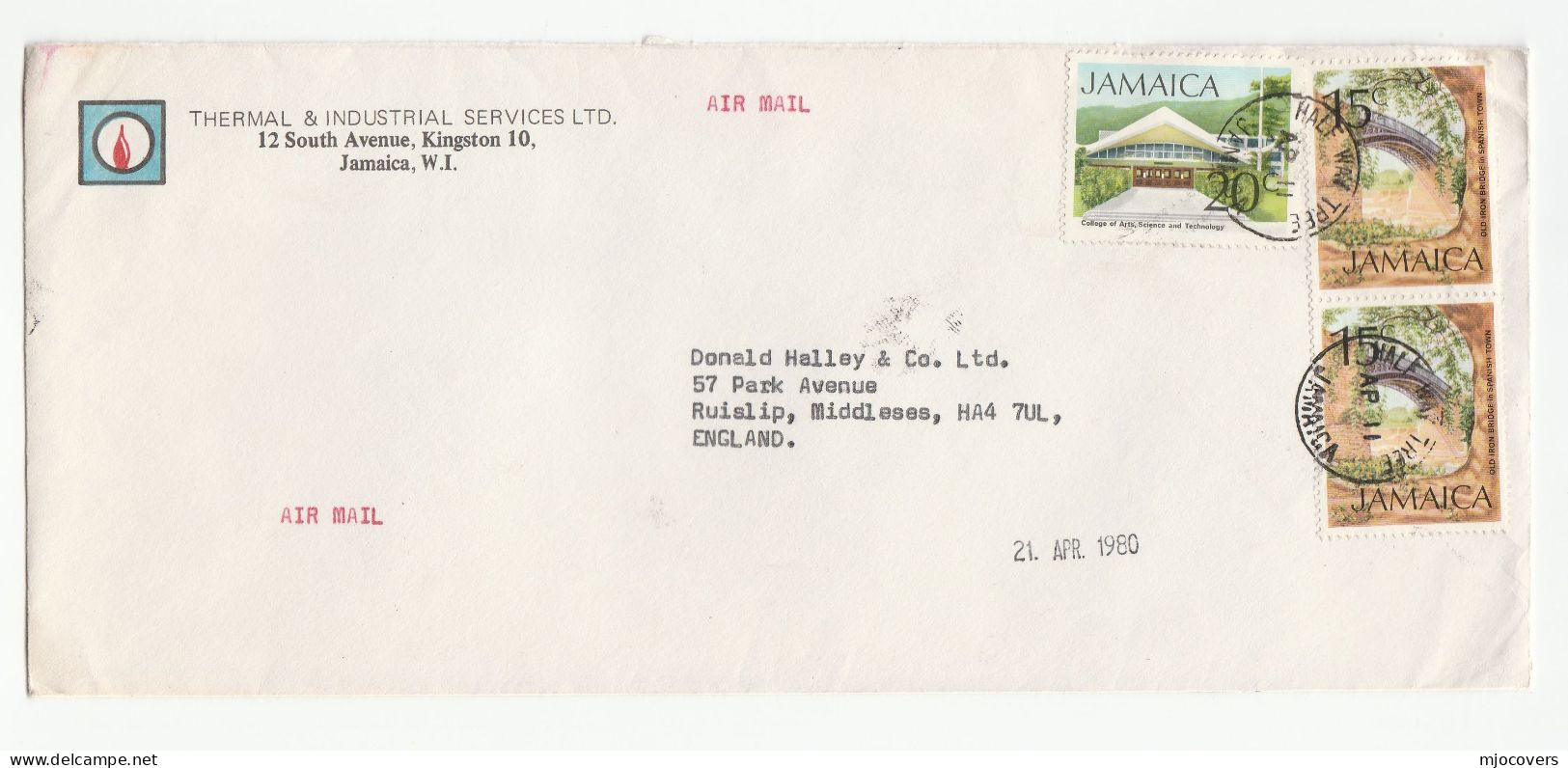 THERMAL ENERGY FLAME Air Mail JAMAICA  1980 Illus ADVERT Cover  Stamps Half Way Tree To GB Energy - Jamaique (1962-...)