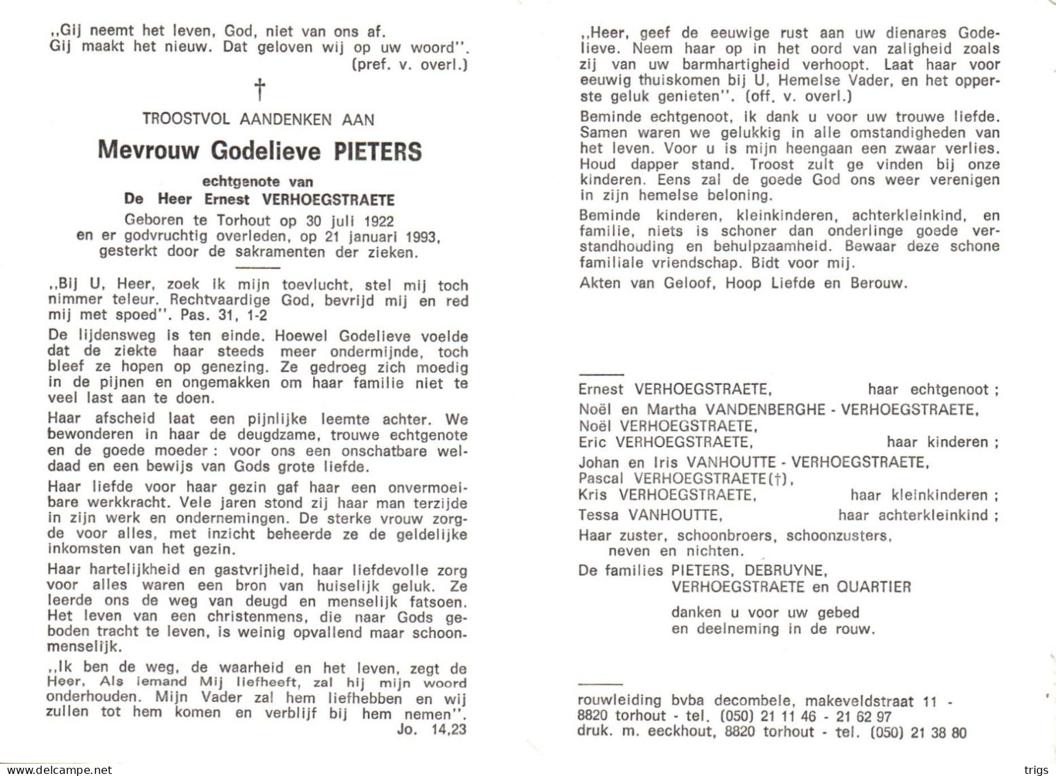 Godelieve Pieters (1922-1993) - Devotieprenten
