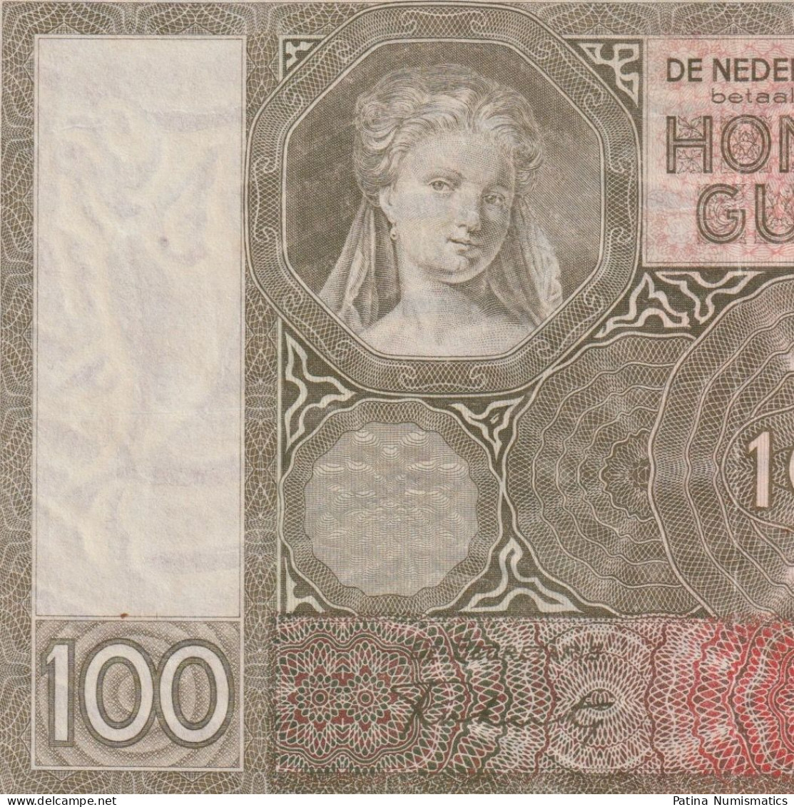 Netherlands 100 Gulden 1942. WWII Girl. P.51c Jan 1942. Crisp AUNC - 100 Florín Holandés (gulden)