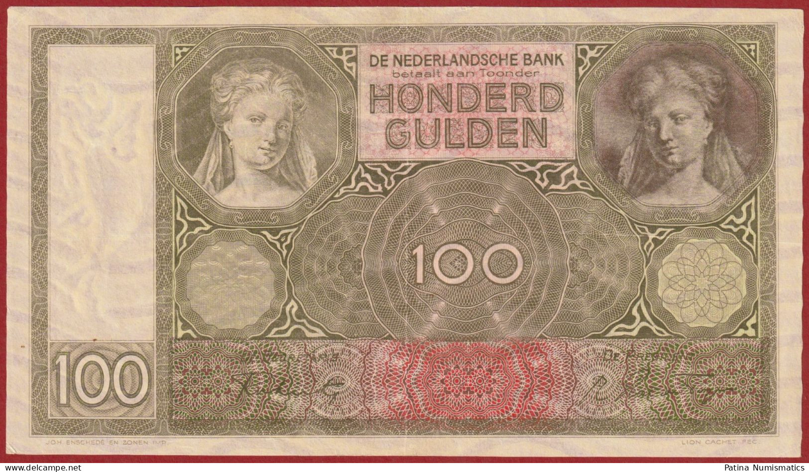 Netherlands 100 Gulden 1942. WWII Girl. P.51c Jan 1942. Crisp AUNC - 100 Florín Holandés (gulden)
