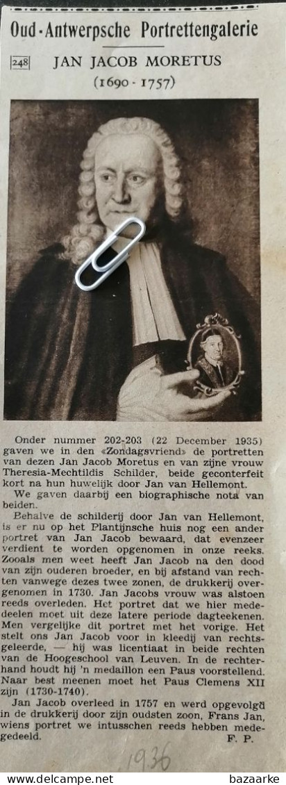 JAN JACOB MORETUS 1690-1757 THERESIA- MECHTILDIS SCHILDER /PORTRETTEN BEWAARD IN HET MUSEUM PLANTIN MORETUS/2 KNIPSELS - Zonder Classificatie