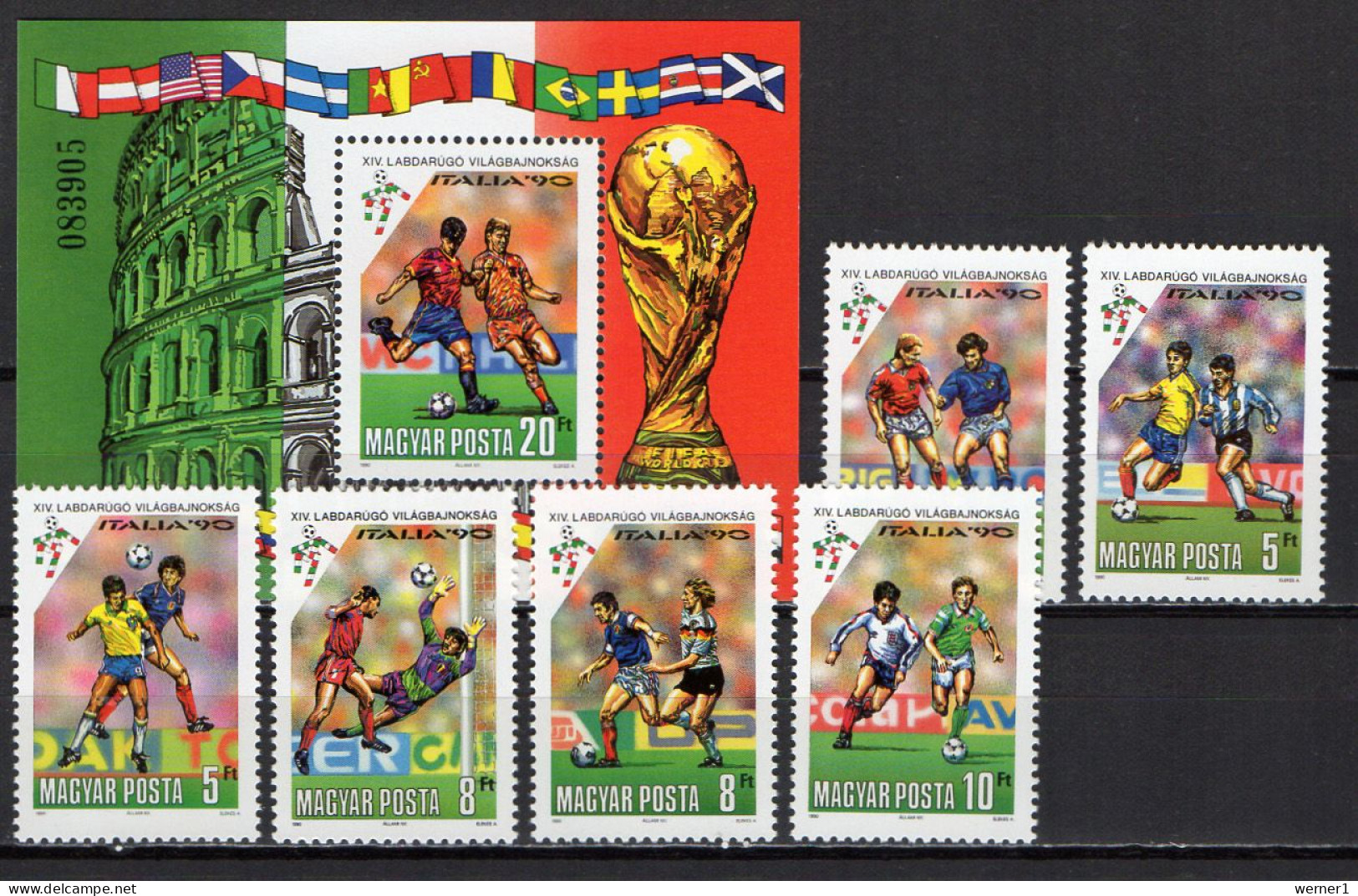 Hungary 1990 Football Soccer World Cup Set Of 6 + S/s MNH - 1990 – Italie