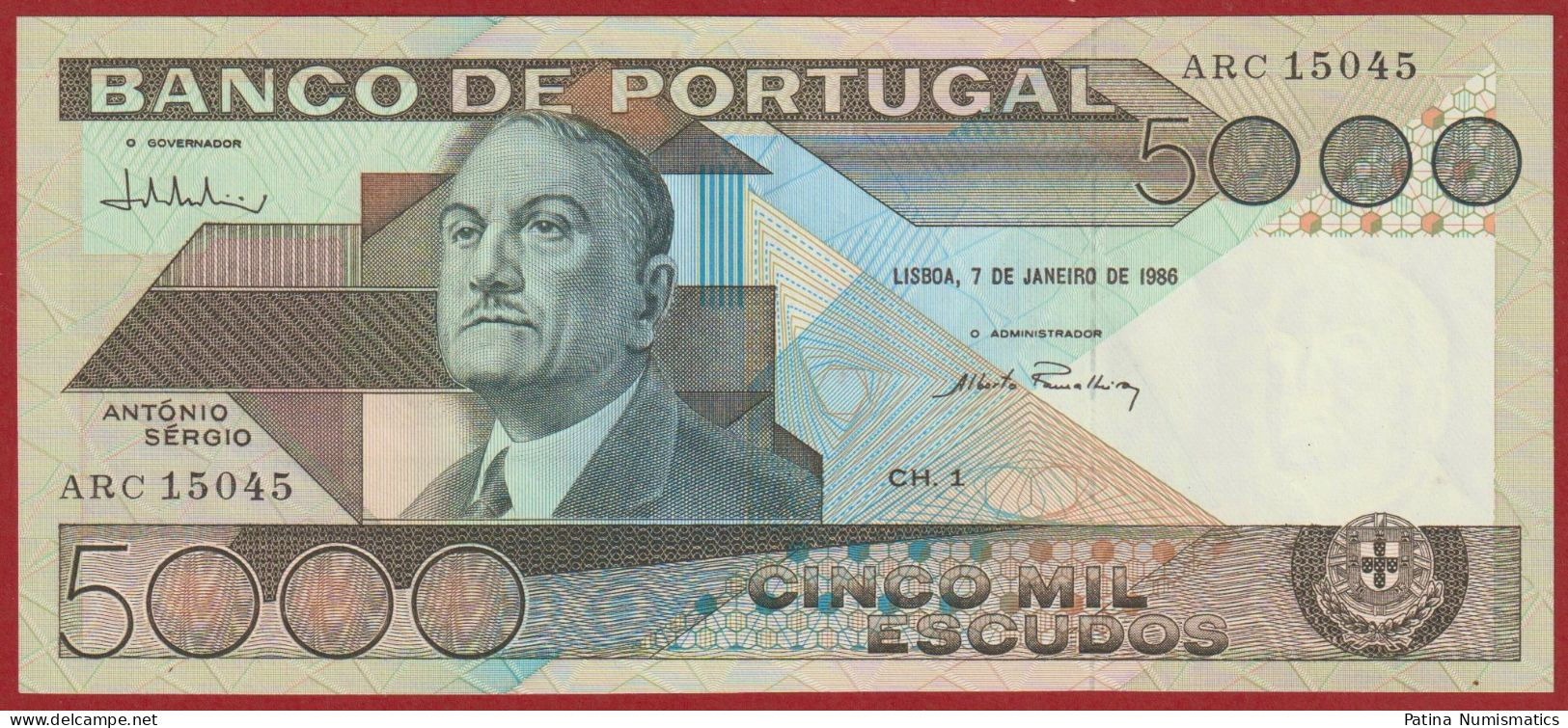 Portugal 5000 Escudos 1986  P 182e  Sign 7 Crisp UNC - Portugal