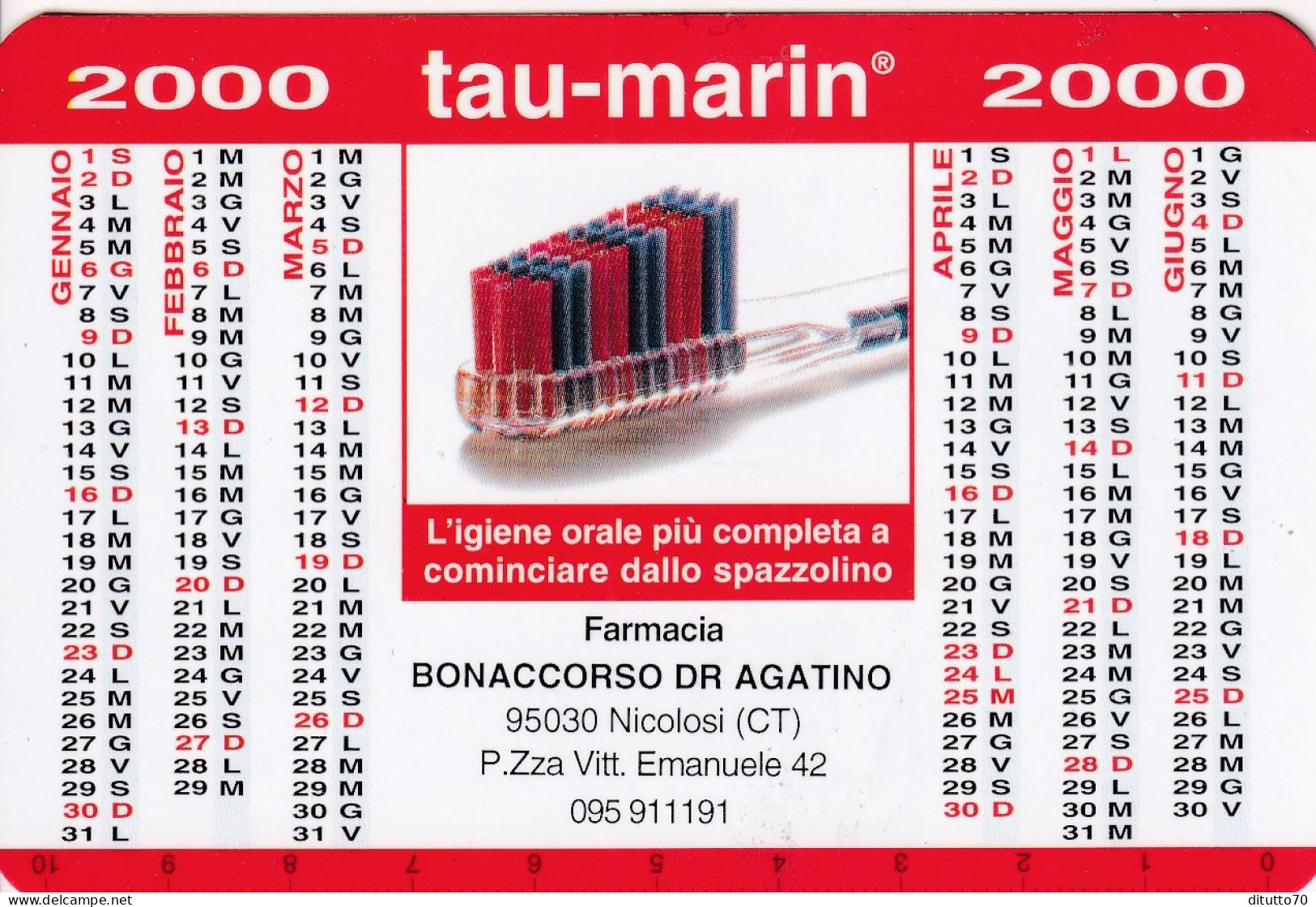 Calendarietto - TAU - MARIN - Farmacia Bonaccorso - Nicolosi - Caania - Anno 2000 - Formato Piccolo : 1991-00