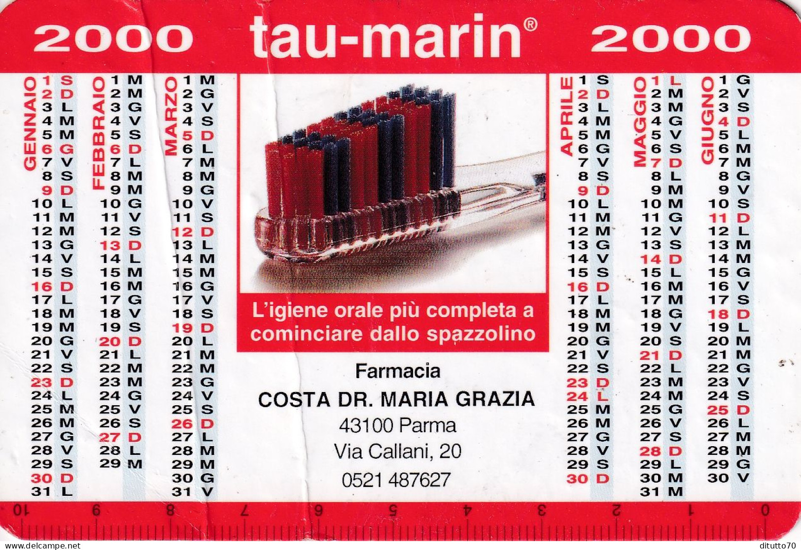 Calendarietto - TAU - MARIN - Farmacia Costa - Parma - Anno 2000 - Tamaño Pequeño : 1991-00