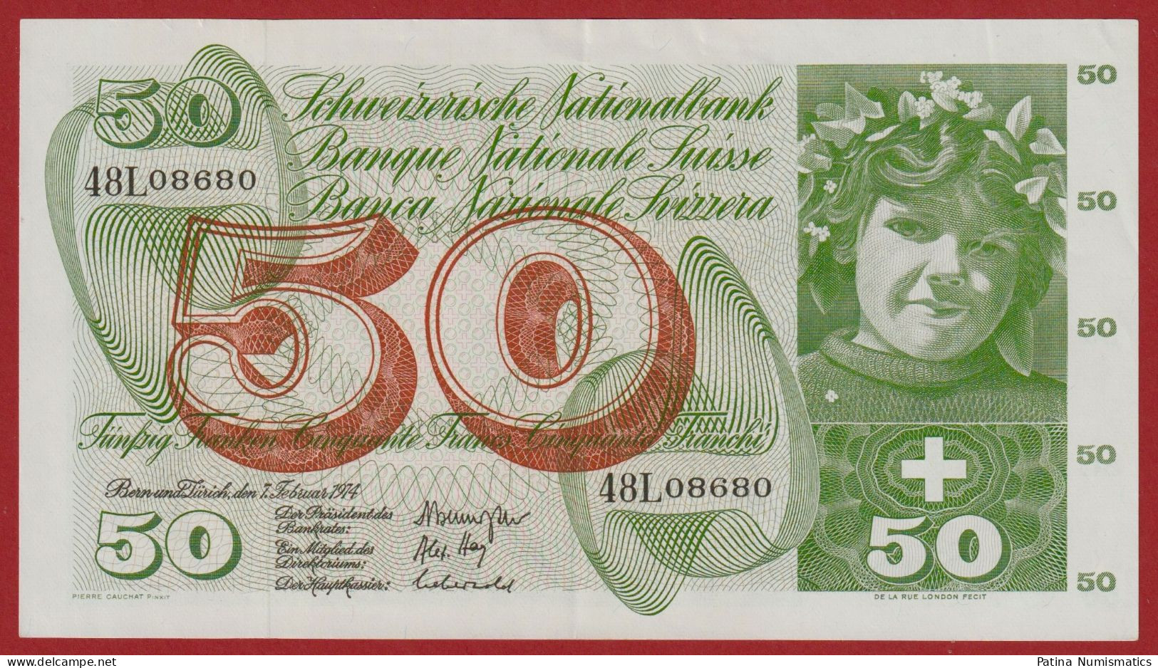 Switzerland 50 Francs 1974 P 48n Wonderful RADAR SN# 08680 Crisp EF ++ - Switzerland