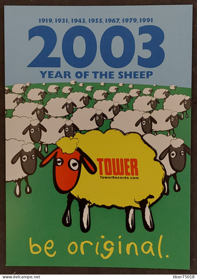 Carte Postale (Tower Records) Illustration : Mariano Fe De Leon (2003 Year Of The Sheep) (moutons) - Publicidad