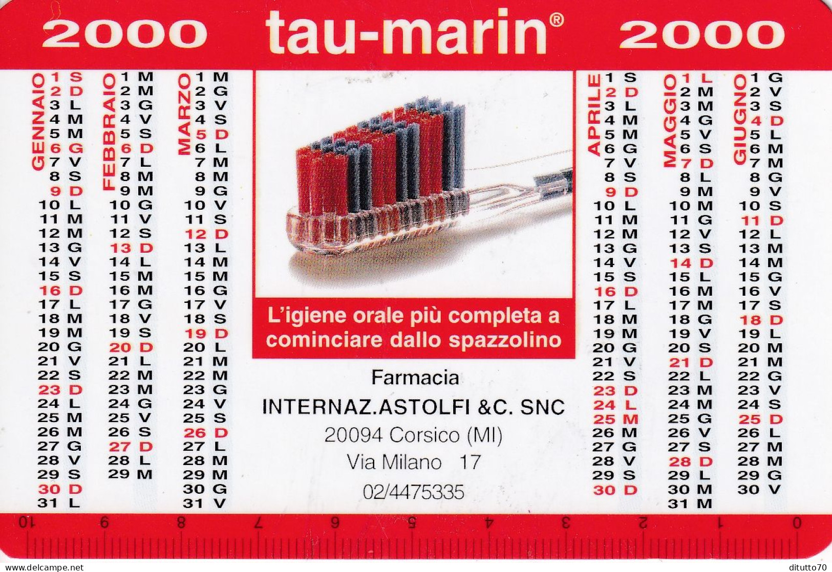 Calendarietto - TAU - MARIN - Farmacia Internaz.astolfi - Corsico - Milano - Anno 2000 - Klein Formaat: 1991-00