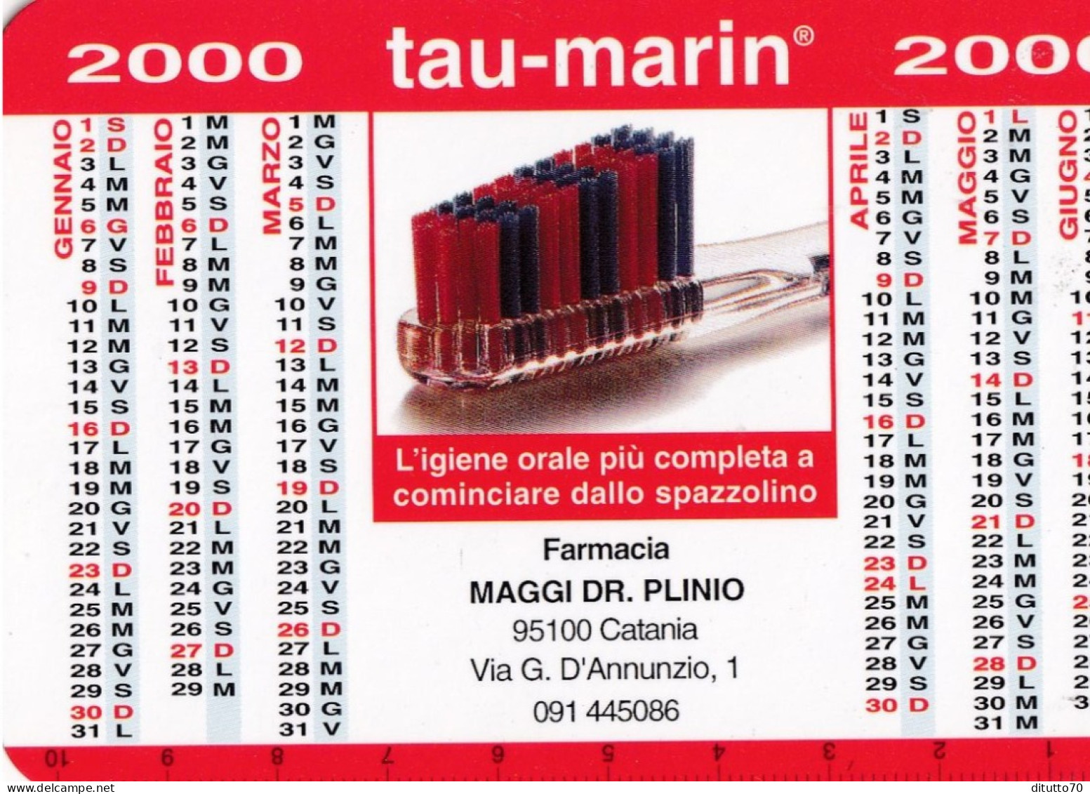 Calendarietto - TAU - MARIN - Farmacia Maggi - Catania - Anno 2000 - Formato Piccolo : 1991-00