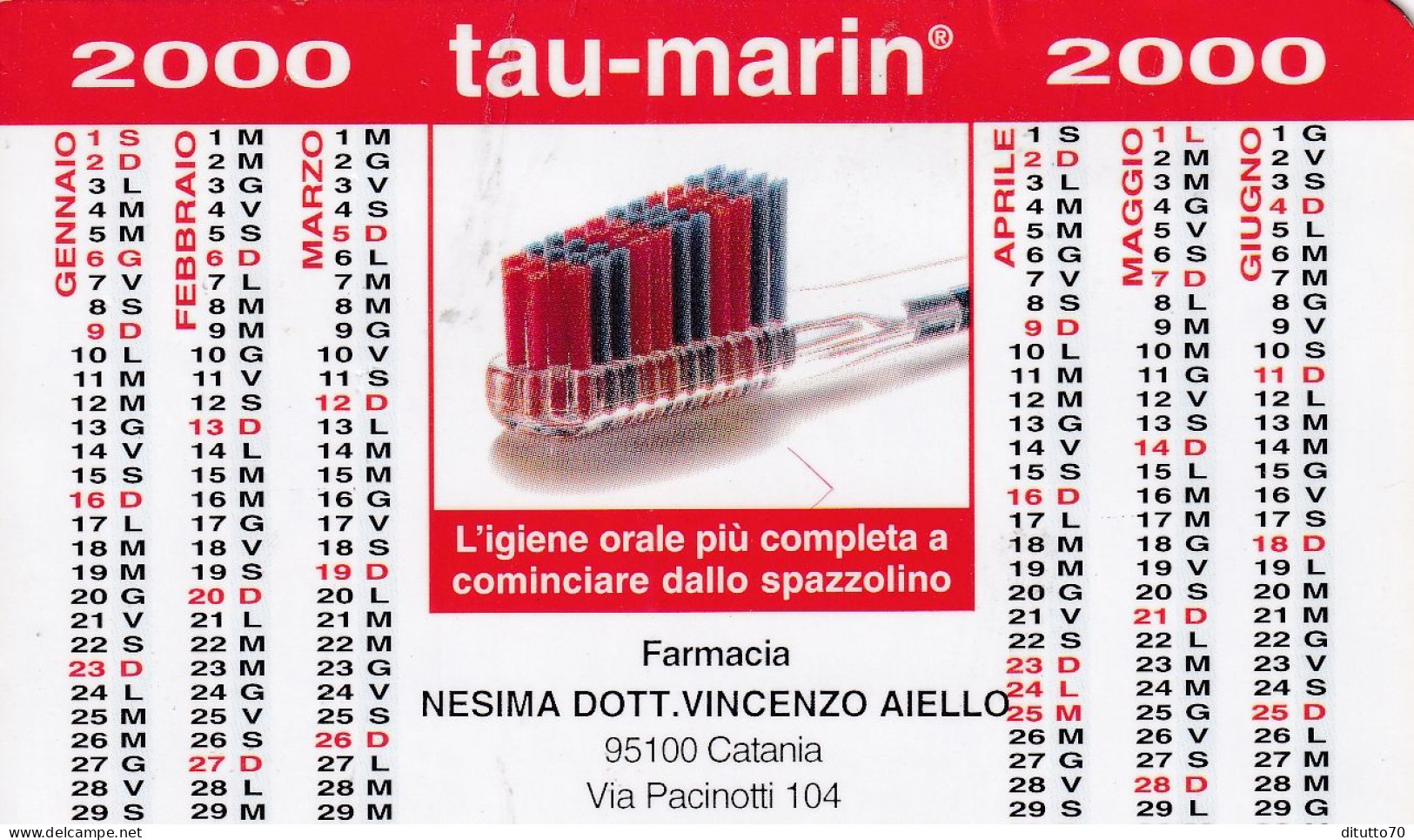Calendarietto - TAU - MARIN - Farmacia Nesima - Catania - Anno 2000 - Tamaño Pequeño : 1991-00