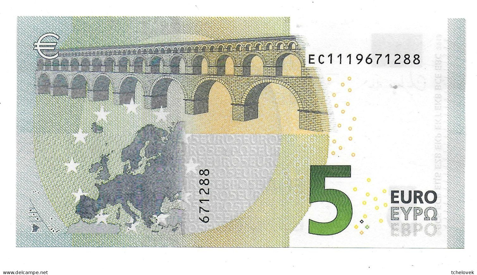 (Billets). 5 Euros 2013 Serie EC, E001G4 Signature Christine Lagarde N° EC 1119671288 UNC - 5 Euro