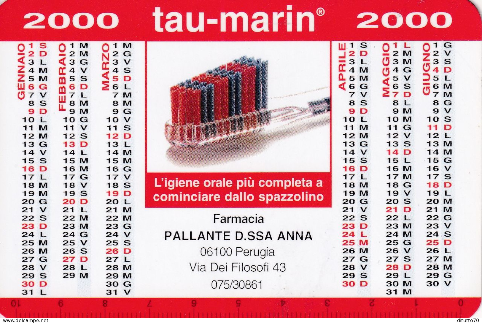Calendarietto - TAU - MARIN - Farmacia Pallante - Perugia - Anno 2000 - Formato Piccolo : 1991-00