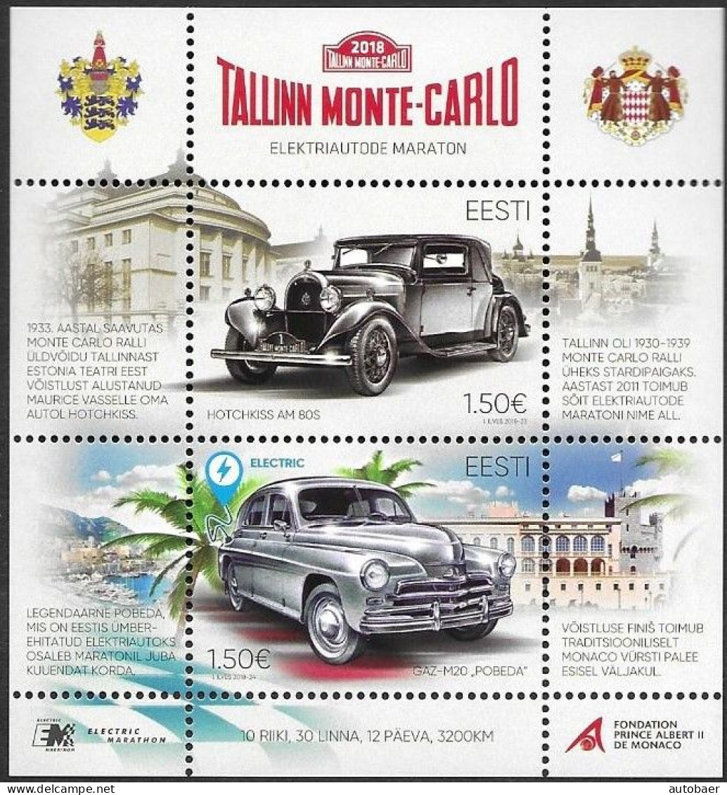 Estonia Estland Eesti Estonie 2018 Tallinn Monte-Carlo Electric Marathon Mi.No. Bl. 45 (932-33) MNH ** Neuf Postfrisch - Estonia