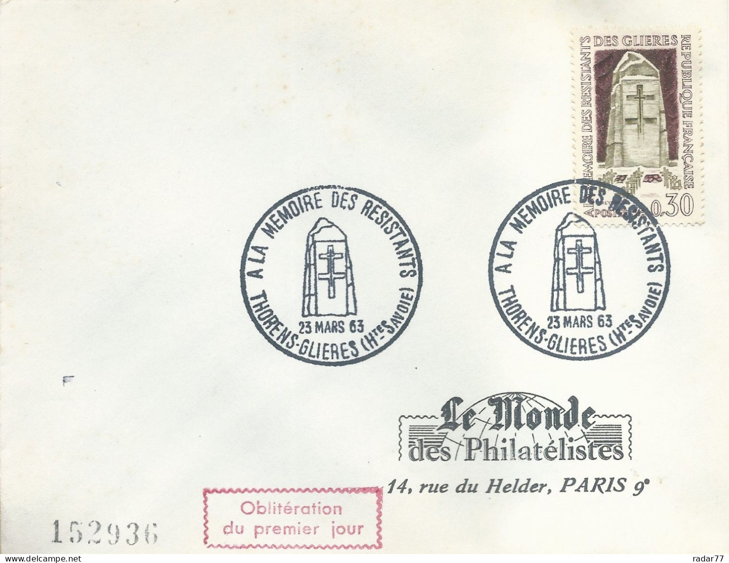 Enveloppe 1er Jour FDC N°1380 Plateau Des Glières - Thorens-Glières - 23/03/1963 - 1960-1969