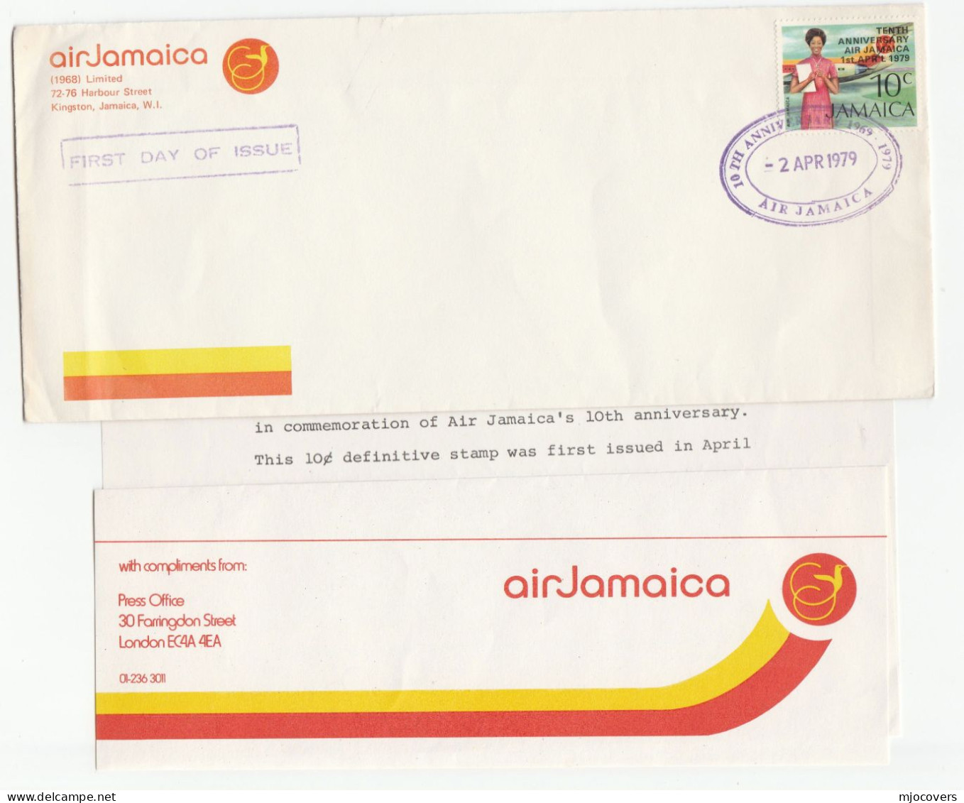 JAMAICA  AVIATION  1979 FDC  & 'AIR JAMAICA'  LETTER, + 1976  AIRPORTS AUTHORITY Cover - Jamaica (1962-...)