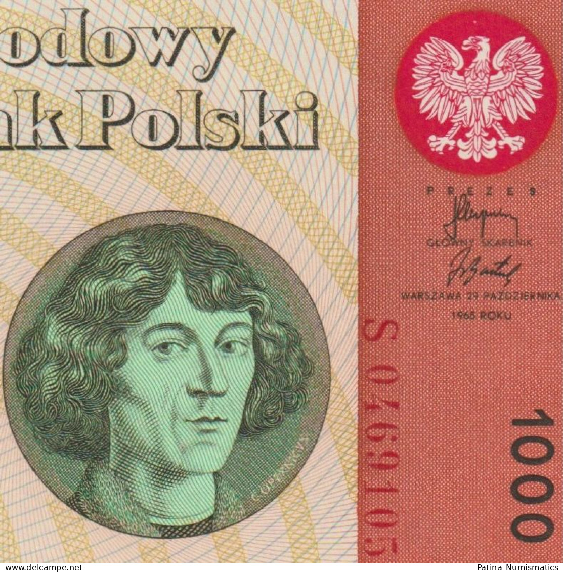 Poland 1000 Zlotych Copernicus 1965 Pick# 141a Crisp GEM UNC - Polonia