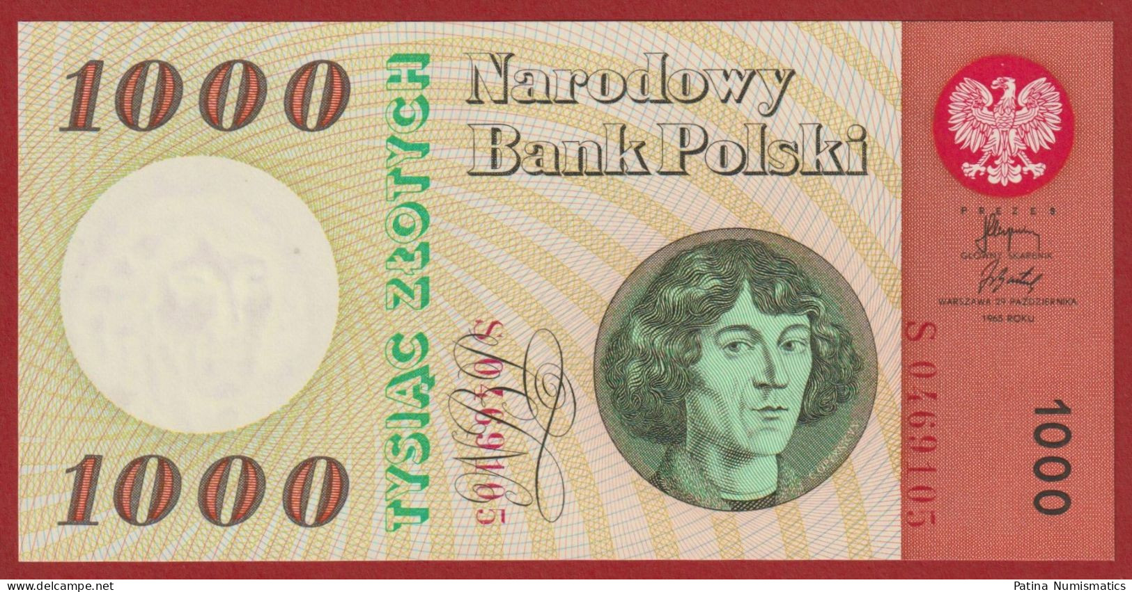 Poland 1000 Zlotych Copernicus 1965 Pick# 141a Crisp GEM UNC - Poland