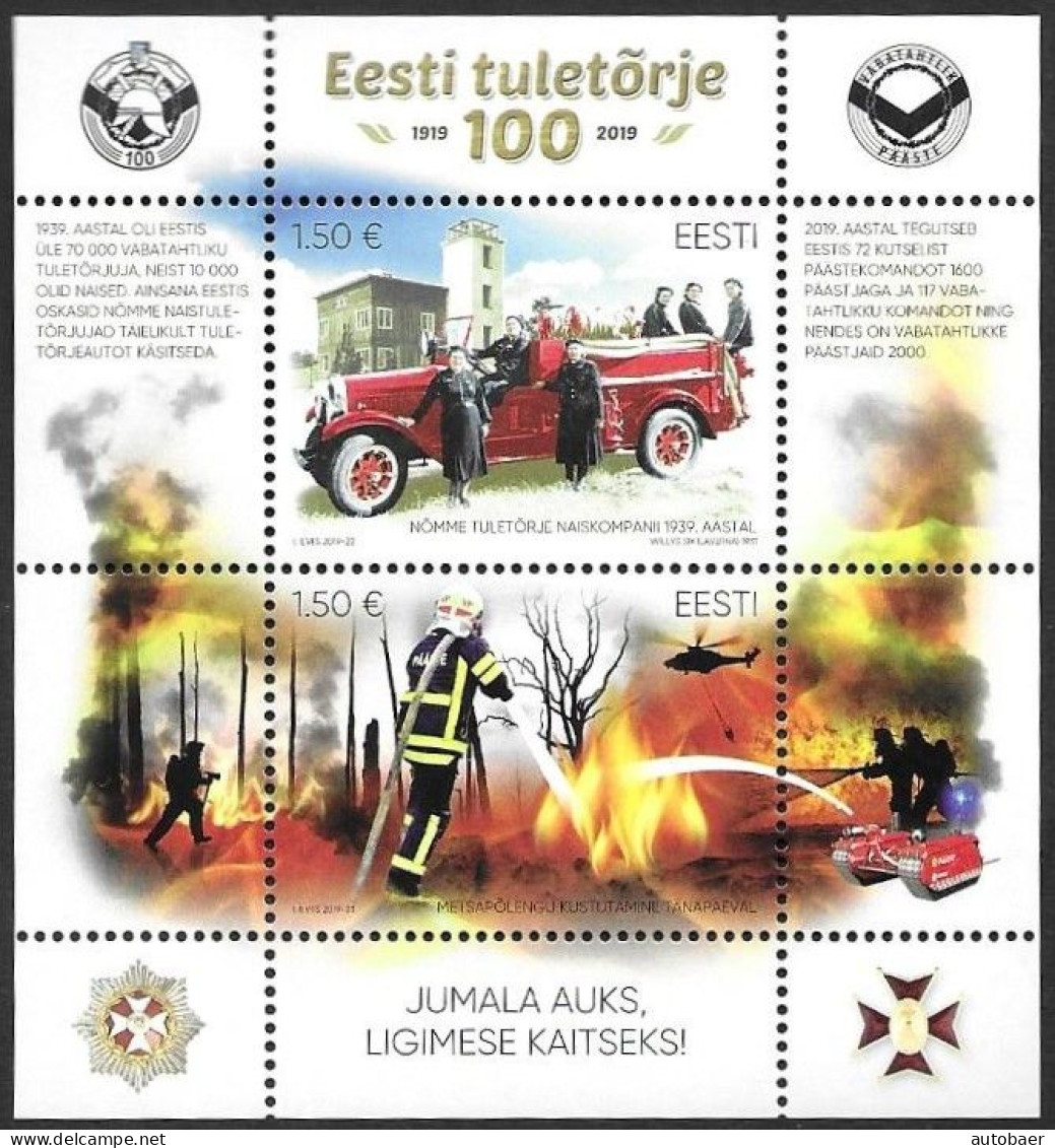 Estonia Estland Eesti Estonie 2019 Fire Brigade Mi.No. Bl. 48 (964-65) MNH ** Neuf Postfrisch - Estonia