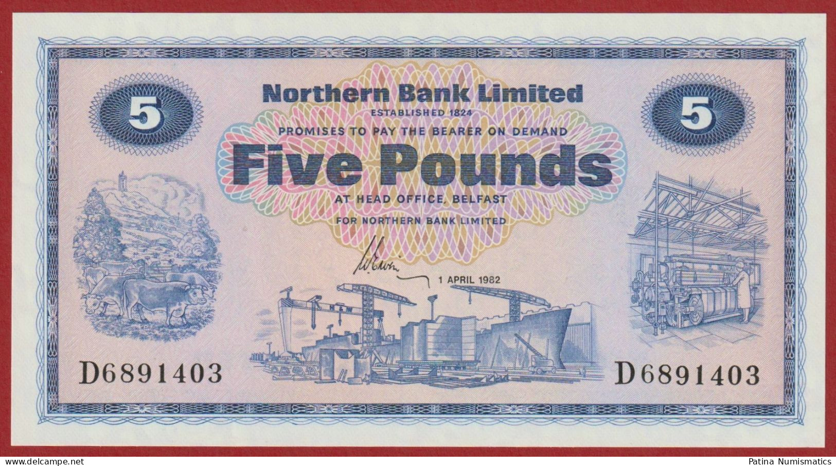 Northern Ireland Northern Bank 5 Pounds 1982 P 188a Crisp Gem UNC - Ierland