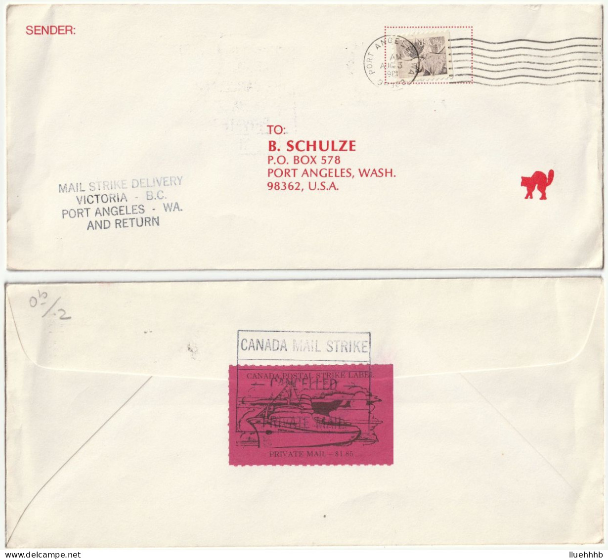 CANADA: 1981 Postal Strike Cover To USA, VICTORIA BC - PORT ANGELES USA $1.85 Label - Privaat & Lokale Post