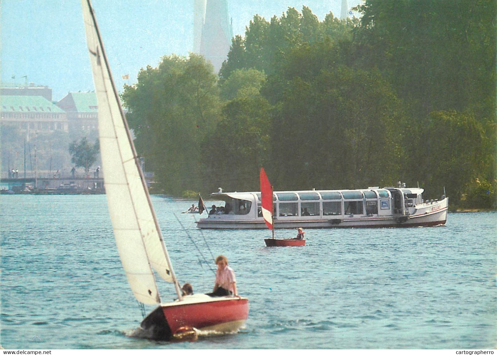 Navigation Sailing Vessels & Boats Themed Postcard Hamburg Ist Alster Rundfahrt Windsurf - Sailing Vessels