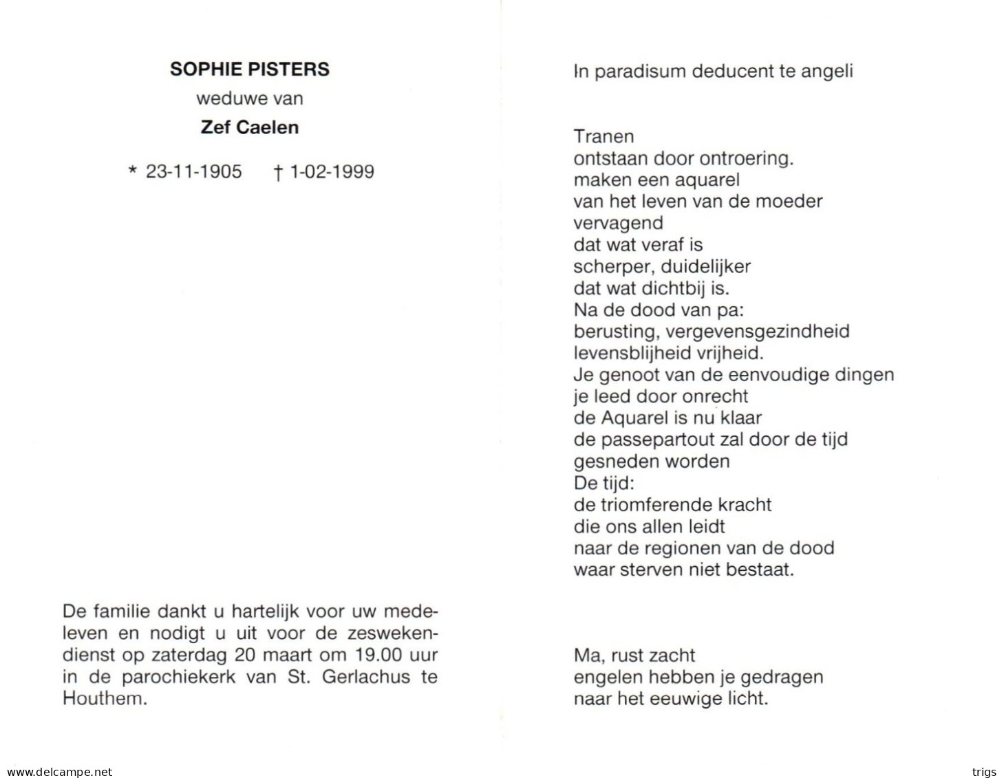 Sophie Pisters (1905-1999) - Devotieprenten