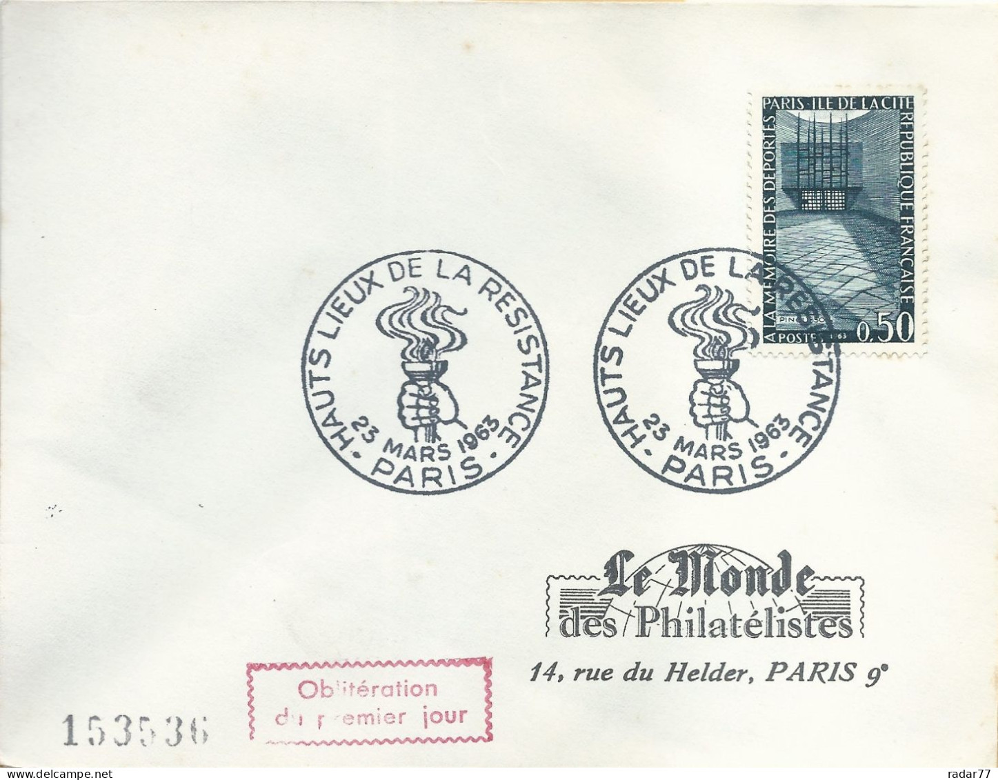 Enveloppe 1er Jour FDC N°1381 A La Mémoire Des Déportés - Paris - 23/03/1963 - 1960-1969