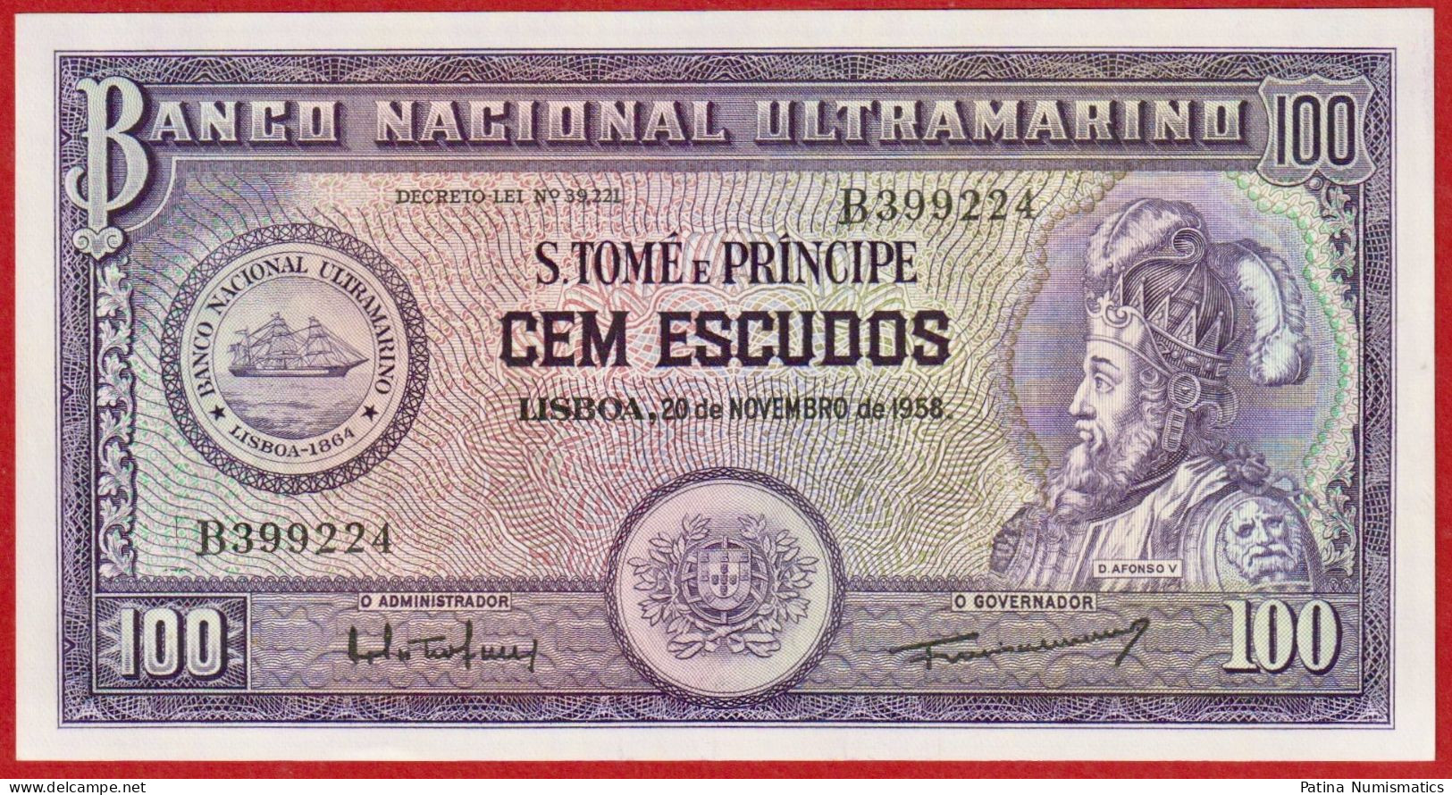 St. Thomas & Prince 100 Escudos 1958 RARE P 38 Crisp Gem UNC - Sao Tome En Principe