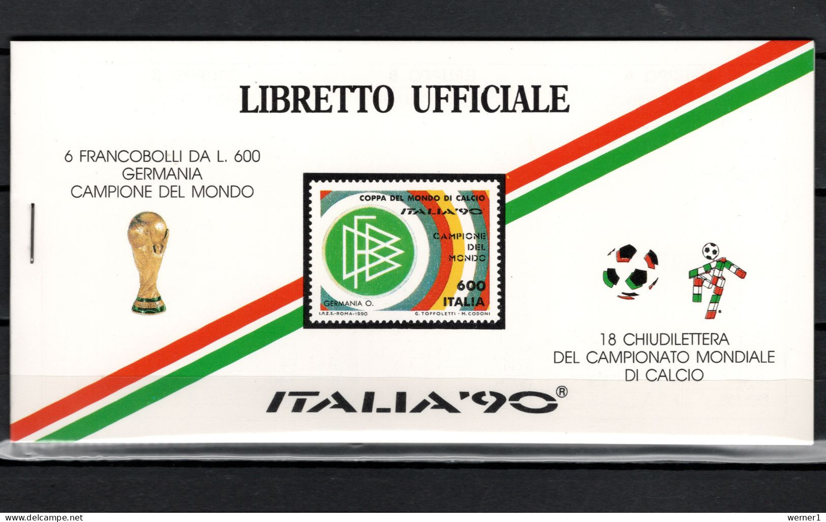 Italy 1990 Football Soccer World Cup Stamp Booklet With 1 Pane Of Stamps + 3 Panes Vignettes MNH - 1990 – Italia