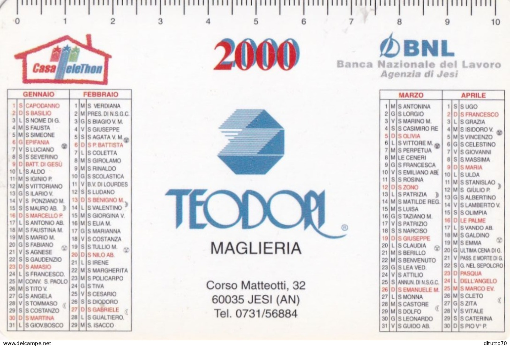Calendarietto - TEODORI - Maglieria - Jesi - Ancona - Anno 2000 - Small : 1991-00