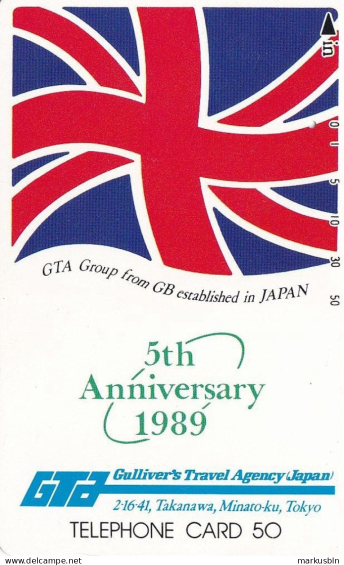 Japan Tamura 50u Old Private 110 - 69395 GB Great Britain Flag 1989 Travel Agency - 1 Hole Use Only - Japan