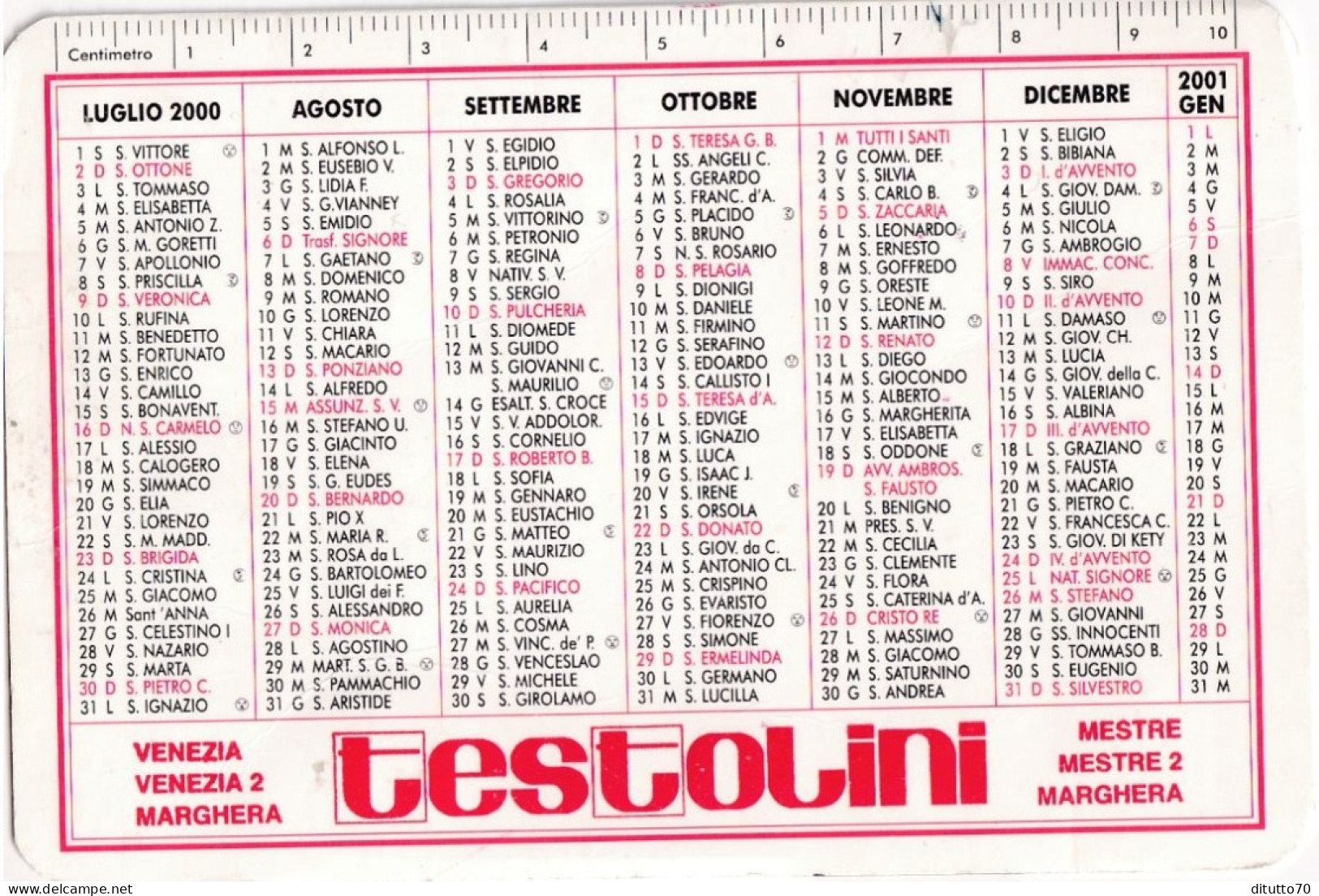 Calendarietto - Testolini - Anno 2000 - Formato Piccolo : 1991-00