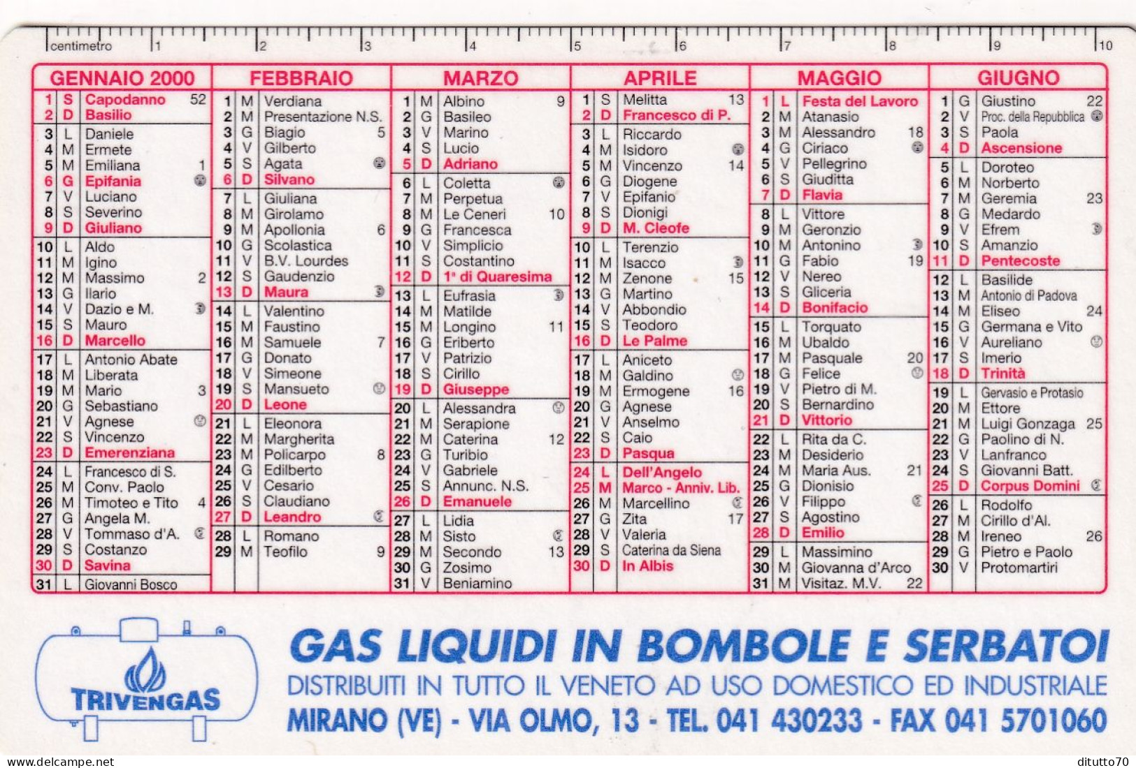 Calendarietto - Trivengas - Mirano - Venezia - Anno 2000 - Petit Format : 1991-00