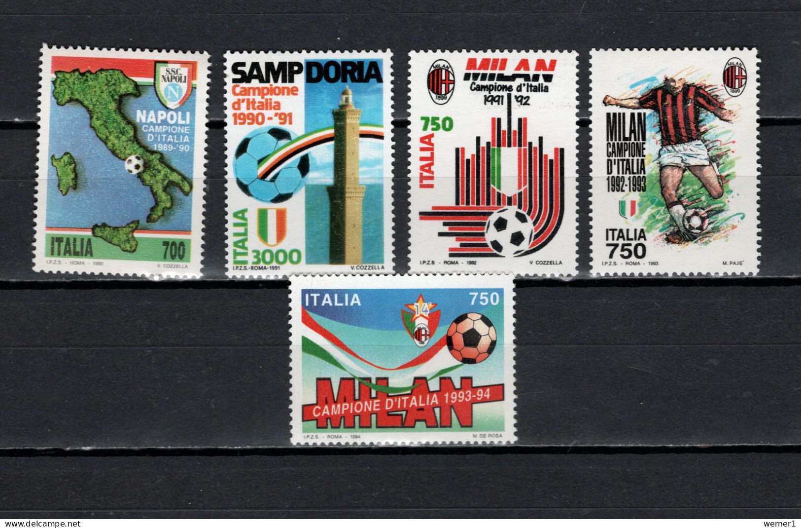 Italy 1990/1994 Football Soccer, Italian Soccer Clubs 5 Stamps MNH - Club Mitici
